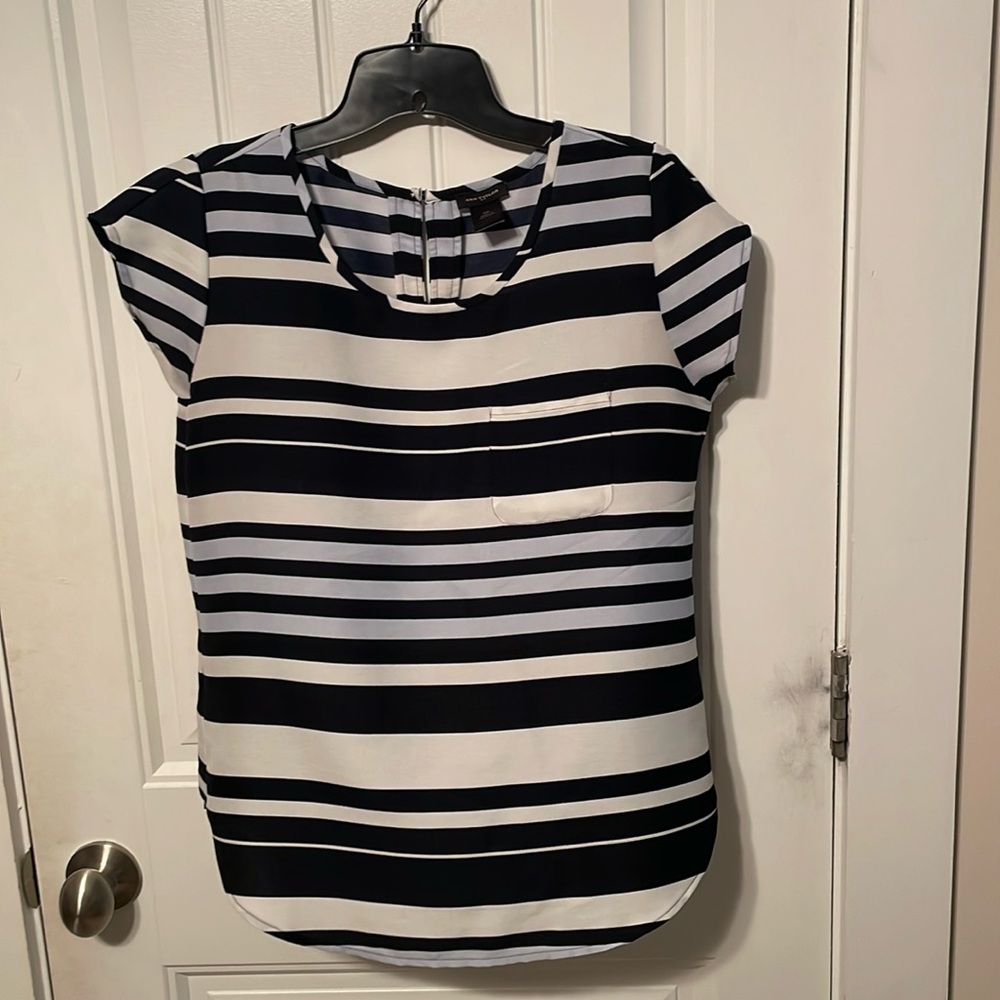 Ann Taylor Navy Striped Blouse Size XS